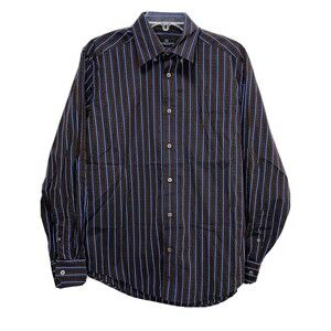 Mens Rare Pattern Bugatchi Uomo Designer Striped Button Up Dress Shirt Size M